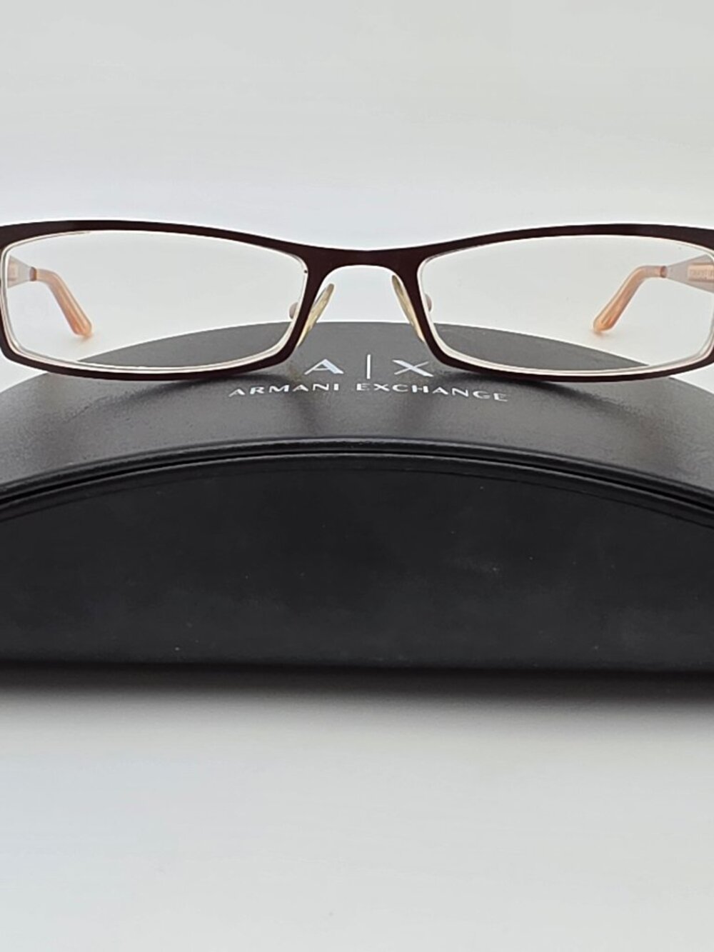 Armani Exchange AX218 Brown on Cream Rectangular Cat Eye Eyeglasses Frame w Case
